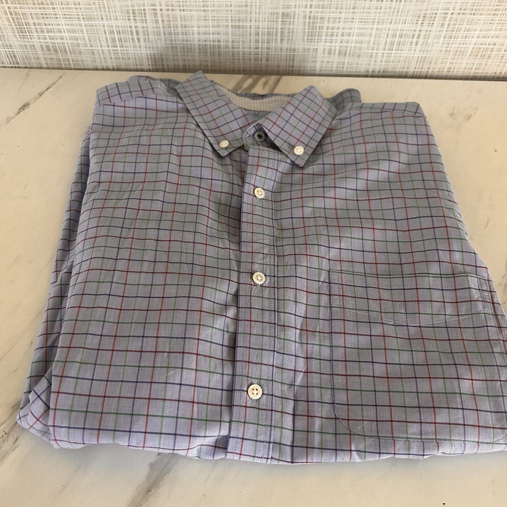 J McLaughlin Men's Dress Office Shirt Blue Plaid Button Down 100% Cotton Med BxQ - Picture 6 of 7